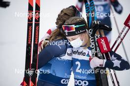 03.01.2021 Val Mustair, Switzerland (SUI): Jessie Diggins (USA), Rosie Brennan (USA), (l-r)  - FIS world cup cross-country, tour de ski, pursuit women, Val Mustair (SUI). www.nordicfocus.com. © Modica/NordicFocus. Every downloaded picture is fee-liable.