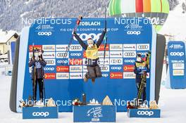 05.01.2021, Toblach, Italy (ITA): Rosie Brennan (USA), Jessie Diggins (USA), Ebba Andersson (SWE), (l-r)  - FIS world cup cross-country, tour de ski, 10km women, Toblach (ITA). www.nordicfocus.com. © Modica/NordicFocus. Every downloaded picture is fee-liable.