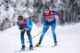 05.01.2021, Toblach, Italy (ITA): Clement Parisse (FRA), Dario Cologna (SUI). (l-r) - FIS world cup cross-country, tour de ski, 15km men, Toblach (ITA). www.nordicfocus.com. © Vianney THIBAUT/NordicFocus. Every downloaded picture is fee-liable.