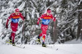 06.01.2021, Toblach, Italy (ITA): Ivan Yakimushkin (RUS), Denis Spitsov (RUS), (l-r)  - FIS world cup cross-country, tour de ski, pursuit men, Toblach (ITA). www.nordicfocus.com. © Modica/NordicFocus. Every downloaded picture is fee-liable.