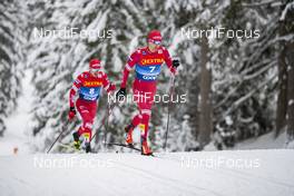 06.01.2021, Toblach, Italy (ITA): Andrey Melnichenko (RUS), Evgeniy Belov (RUS), (l-r)  - FIS world cup cross-country, tour de ski, pursuit men, Toblach (ITA). www.nordicfocus.com. © Modica/NordicFocus. Every downloaded picture is fee-liable.