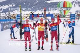 06.01.2021, Toblach, Italy (ITA): Ivan Yakimushkin (RUS), Alexander Bolshunov (RUS), Evgeniy Belov (RUS), (l-r)  - FIS world cup cross-country, tour de ski, pursuit men, Toblach (ITA). www.nordicfocus.com. © Vianney THIBAUT/NordicFocus. Every downloaded picture is fee-liable.