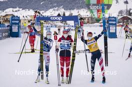 06.01.2021, Toblach, Italy (ITA): Ebba Andersson (SWE), Yulia Stupak (RUS), Jessie Diggins (USA), (l-r)  - FIS world cup cross-country, tour de ski, pursuit women, Toblach (ITA). www.nordicfocus.com. © Vianney THIBAUT/NordicFocus. Every downloaded picture is fee-liable.