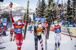 10.01.2021, Val di Fiemme, Italy (ITA): Yulia Stupak (RUS), Jessie Diggins (USA), Ebba Andersson (SWE), (l-r)  - FIS world cup cross-country, tour de ski, final climb women, Val di Fiemme (ITA). www.nordicfocus.com. © Modica/NordicFocus. Every downloaded picture is fee-liable.