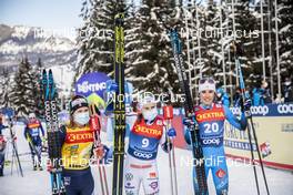 10.01.2021, Val di Fiemme, Italy (ITA): Jessie Diggins (USA), Ebba Andersson (SWE), Delphine Claudel (FRA), (l-r)  - FIS world cup cross-country, tour de ski, final climb women, Val di Fiemme (ITA). www.nordicfocus.com. © Modica/NordicFocus. Every downloaded picture is fee-liable.