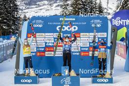 10.01.2021, Val di Fiemme, Italy (ITA): Jessie Diggins (USA), Ebba Andersson (SWE), Delphine Claudel (FRA), (l-r) - FIS world cup cross-country, tour de ski, final climb women, Val di Fiemme (ITA). www.nordicfocus.com. © Modica/NordicFocus. Every downloaded picture is fee-liable.