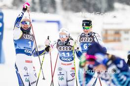 09.01.2021, Val di Fiemme, Italy (ITA): Linn Svahn (SWE), Emma Ribom (SWE), Maja Dahlqvist (SWE), (l-r)  - FIS world cup cross-country, tour de ski, individual sprint, Val di Fiemme (ITA). www.nordicfocus.com. © Modica/NordicFocus. Every downloaded picture is fee-liable.