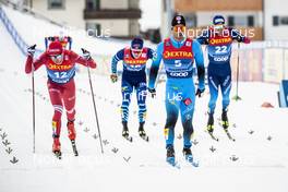 09.01.2021, Val di Fiemme, Italy (ITA): Juho Mikkonen (FIN), Ilia Semikov (RUS), Richard Jouve (FRA), Roman Furger (SUI), (l-r)  - FIS world cup cross-country, tour de ski, individual sprint, Val di Fiemme (ITA). www.nordicfocus.com. © Modica/NordicFocus. Every downloaded picture is fee-liable.