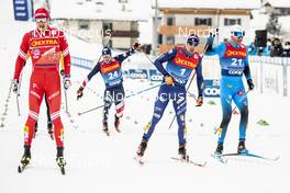 09.01.2021, Val di Fiemme, Italy (ITA): Gleb Retivykh (RUS), Federico Pellegrino (ITA), Gus Schumacher (USA), Maurice Manificat (FRA), (l-r)  - FIS world cup cross-country, tour de ski, individual sprint, Val di Fiemme (ITA). www.nordicfocus.com. © Modica/NordicFocus. Every downloaded picture is fee-liable.