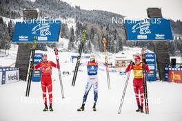 09.01.2021, Val di Fiemme, Italy (ITA): Gleb Retivykh (RUS), Oskar Svensson (SWE), Alexander Bolshunov (RUS), (l-r)  - FIS world cup cross-country, tour de ski, individual sprint, Val di Fiemme (ITA). www.nordicfocus.com. © Modica/NordicFocus. Every downloaded picture is fee-liable.