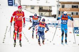 09.01.2021, Val di Fiemme, Italy (ITA): Gleb Retivykh (RUS), Federico Pellegrino (ITA), Maurice Manificat (FRA), (l-r)  - FIS world cup cross-country, tour de ski, individual sprint, Val di Fiemme (ITA). www.nordicfocus.com. © Modica/NordicFocus. Every downloaded picture is fee-liable.