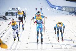 08.01.2021, Val di Fiemme, Italy (ITA): Bjoern Sandstroem (SWE), Hugo Lapalus (FRA), Adrien Backscheider (FRA), (l-r)  - FIS world cup cross-country, tour de ski, mass men, Val di Fiemme (ITA). www.nordicfocus.com. © Modica/NordicFocus. Every downloaded picture is fee-liable.