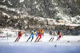 08.01.2021, Val di Fiemme, Italy (ITA): Artem Maltsev (RUS), Richard Jouve (FRA), Alexander Bolshunov (RUS), (l-r)  - FIS world cup cross-country, tour de ski, mass men, Val di Fiemme (ITA). www.nordicfocus.com. © Modica/NordicFocus. Every downloaded picture is fee-liable.