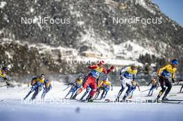 08.01.2021, Val di Fiemme, Italy (ITA): Andrey Melnichenko (RUS), Calle Halfvarsson (SWE), Jonas Dobler (GER), (l-r)  - FIS world cup cross-country, tour de ski, mass men, Val di Fiemme (ITA). www.nordicfocus.com. © Modica/NordicFocus. Every downloaded picture is fee-liable.