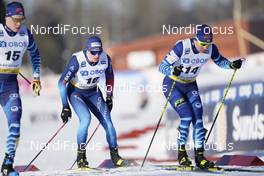 06.02.2021, Ulricehamn, Sweden (SWE): Verneri Suhonen (FIN), Janik Riebli (SUI), Lauri Vuorinen (FIN), (l-r)  - FIS world cup cross-country, individual sprint, Ulricehamn (SWE). www.nordicfocus.com. © Thibaut/NordicFocus. Every downloaded picture is fee-liable.