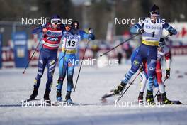 06.02.2021, Ulricehamn, Sweden (SWE): Federico Pellegrino (ITA), Richard Jouve (FRA), Joni Maki (FIN), (l-r)  - FIS world cup cross-country, individual sprint, Ulricehamn (SWE). www.nordicfocus.com. © Thibaut/NordicFocus. Every downloaded picture is fee-liable.