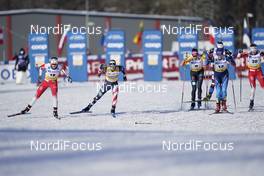 06.02.2021, Ulricehamn, Sweden (SWE): Mathilde Myhrvold (NOR), Jessie Diggins (USA), Sofie Krehl (GER), Nadine Faehndrich (SUI), Tereza Beranova (CZE), Kristin Austgulen Fosnaes (NOR), (l-r)  - FIS world cup cross-country, individual sprint, Ulricehamn (SWE). www.nordicfocus.com. © Thibaut/NordicFocus. Every downloaded picture is fee-liable.