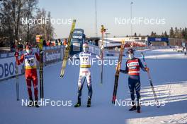 06.02.2021, Ulricehamn, Sweden (SWE): Gleb Retivykh (RUS), Oskar Svensson (SWE), Federico Pellegrino (ITA), (l-r)  - FIS world cup cross-country, individual sprint, Ulricehamn (SWE). www.nordicfocus.com. © Thibaut/NordicFocus. Every downloaded picture is fee-liable.