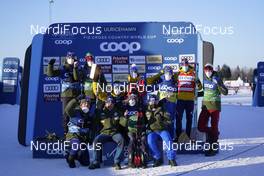 06.02.2021, Ulricehamn, Sweden (SWE): Federico Pellegrino (ITA) celebrates with his team - FIS world cup cross-country, individual sprint, Ulricehamn (SWE). www.nordicfocus.com. © Thibaut/NordicFocus. Every downloaded picture is fee-liable.