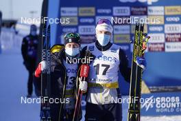 06.02.2021, Ulricehamn, Sweden (SWE): Maja Dahlqvist (SWE), Oskar Svensson (SWE), (l-r)  - FIS world cup cross-country, individual sprint, Ulricehamn (SWE). www.nordicfocus.com. © Thibaut/NordicFocus. Every downloaded picture is fee-liable.