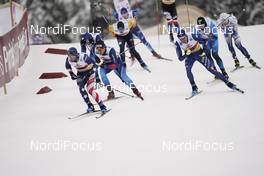 07.02.2021, Ulricehamn, Sweden (SWE): Simeon Hamilton (USA), Jovian Hediger (SUI), Thomas Helland Larsen (NOR), Lucas Chanavat (FRA), (l-r)  - FIS world cup cross-country, team sprint, Ulricehamn (SWE). www.nordicfocus.com. © Thibaut/NordicFocus. Every downloaded picture is fee-liable.