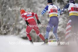 07.02.2021, Ulricehamn, Sweden (SWE): Sergey Ustiugov (RUS), Joni Maki (FIN), Simeon Hamilton (USA), (l-r)  - FIS world cup cross-country, team sprint, Ulricehamn (SWE). www.nordicfocus.com. © Thibaut/NordicFocus. Every downloaded picture is fee-liable.
