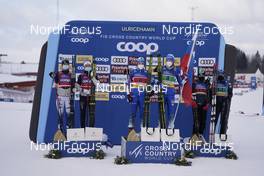 07.02.2021, Ulricehamn, Sweden (SWE): Maja Dahlqvist (SWE), Linn Svahn (SWE), Eva Urevc (SLO), Anamarija Lampic (SLO), Laurien Van Der Graaff (SUI), Nadine Faehndrich (SUI), (l-r)  - FIS world cup cross-country, team sprint, Ulricehamn (SWE). www.nordicfocus.com. © Thibaut/NordicFocus. Every downloaded picture is fee-liable.