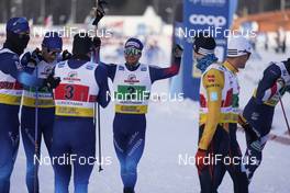 07.02.2021, Ulricehamn, Sweden (SWE): Roman Schaad (SUI), Erwan Kaeser (SUI), Jovian Hediger (SUI), Roman Furger (SUI), (l-r)  - FIS world cup cross-country, team sprint, Ulricehamn (SWE). www.nordicfocus.com. © Thibaut/NordicFocus. Every downloaded picture is fee-liable.