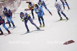07.02.2021, Ulricehamn, Sweden (SWE): Francesco De Fabiani (ITA), Lucas Chanavat (FRA), (l-r)  - FIS world cup cross-country, team sprint, Ulricehamn (SWE). www.nordicfocus.com. © Thibaut/NordicFocus. Every downloaded picture is fee-liable.