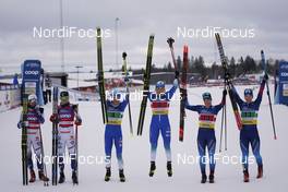 07.02.2021, Ulricehamn, Sweden (SWE): Linn Svahn (SWE), Maja Dahlqvist (SWE), Anamarija Lampic (SLO), Eva Urevc (SLO), Laurien Van Der Graaff (SUI), Nadine Faehndrich (SUI), (l-r)  - FIS world cup cross-country, team sprint, Ulricehamn (SWE). www.nordicfocus.com. © Thibaut/NordicFocus. Every downloaded picture is fee-liable.
