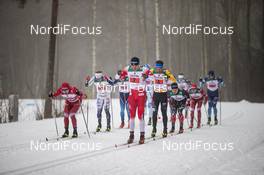 24.01.2021, Lahti Finland (FIN): Paal Golberg (NOR), Jonas Dobler (GER), Jonas Baumann (SUI), Alexey Chervotkin (RUS), Perttu Hyvarinen (FIN), (l-r)  - FIS world cup cross-country, 4x10km men, Lahti (FIN). www.nordicfocus.com. © Modica/NordicFocus. Every downloaded picture is fee-liable.