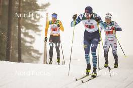 24.01.2021, Lahti Finland (FIN): Jonas Dobler (GER), Markus Vuorela (FIN), Bjoern Sandstroem (SWE), (l-r)  - FIS world cup cross-country, 4x10km men, Lahti (FIN). www.nordicfocus.com. © Modica/NordicFocus. Every downloaded picture is fee-liable.