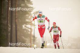 24.01.2021, Lahti Finland (FIN): Emil Iversen (NOR), Ivan Yakimushkin (RUS), (l-r)  - FIS world cup cross-country, 4x10km men, Lahti (FIN). www.nordicfocus.com. © Modica/NordicFocus. Every downloaded picture is fee-liable.
