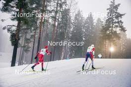 24.01.2021, Lahti Finland (FIN): Ivan Yakimushkin (RUS), Emil Iversen (NOR), (l-r)  - FIS world cup cross-country, 4x10km men, Lahti (FIN). www.nordicfocus.com. © Modica/NordicFocus. Every downloaded picture is fee-liable.