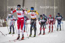 24.01.2021, Lahti Finland (FIN): Bjoern Sandstroem (SWE), Paal Golberg (NOR), Jonas Dobler (GER), (l-r)  - FIS world cup cross-country, 4x10km men, Lahti (FIN). www.nordicfocus.com. © Modica/NordicFocus. Every downloaded picture is fee-liable.