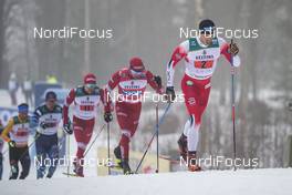24.01.2021, Lahti Finland (FIN): Paal Golberg (NOR), Alexey Chervotkin (RUS), Ilia Semikov (RUS), Marko Kilp (EST), (l-r)  - FIS world cup cross-country, 4x10km men, Lahti (FIN). www.nordicfocus.com. © Modica/NordicFocus. Every downloaded picture is fee-liable.