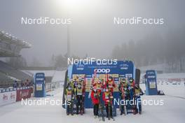 24.01.2021, Lahti Finland (FIN): Ebba Andersson (SWE), Lovisa Modig (SWE), Emma Ribom (SWE), Charlotte Kalla (SWE), Heidi Weng (NOR), Helene Marie Fossesholm (NOR), Therese Johaug (NOR), Tiril Udnes Weng (NOR), Krista Parmakoski (FIN), Laura Mononen (FIN), Kerttu Niskanen (FIN), Johanna Matintalo (FIN), (l-r) - FIS world cup cross-country, 4x5km women, Lahti (FIN). www.nordicfocus.com. © Vianney THIBAUT/NordicFocus. Every downloaded picture is fee-liable.