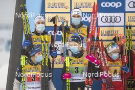 24.01.2021, Lahti Finland (FIN): Charlotte Kalla (SWE), Ebba Andersson (SWE), Emma Ribom (SWE), Lovisa Modig (SWE), (l-r) - FIS world cup cross-country, 4x5km women, Lahti (FIN). www.nordicfocus.com. © Vianney THIBAUT/NordicFocus. Every downloaded picture is fee-liable.