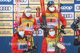 24.01.2021, Lahti Finland (FIN): Helene Marie Fossesholm (NOR), Heidi Weng (NOR), Therese Johaug (NOR), Tiril Udnes Weng (NOR), (l-r) - FIS world cup cross-country, 4x5km women, Lahti (FIN). www.nordicfocus.com. © Vianney THIBAUT/NordicFocus. Every downloaded picture is fee-liable.