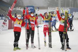 24.01.2021, Lahti Finland (FIN): Helene Marie Fossesholm (NOR), Tiril Udnes Weng (NOR), Heidi Weng (NOR), Therese Johaug (NOR), (l-r)  - FIS world cup cross-country, 4x5km women, Lahti (FIN). www.nordicfocus.com. © Vianney THIBAUT/NordicFocus. Every downloaded picture is fee-liable.