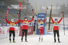 24.01.2021, Lahti Finland (FIN): Helene Marie Fossesholm (NOR), Tiril Udnes Weng (NOR), Heidi Weng (NOR), Therese Johaug (NOR), (l-r)  - FIS world cup cross-country, 4x5km women, Lahti (FIN). www.nordicfocus.com. © Vianney THIBAUT/NordicFocus. Every downloaded picture is fee-liable.