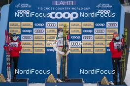 23.01.2021, Lahti Finland (FIN): Helene Marie Fossesholm (NOR), Therese Johaug (NOR), Heidi Weng (NOR), (l-r) - FIS world cup cross-country, skiathlon women, Lahti (FIN). www.nordicfocus.com. © Vianney THIBAUT/NordicFocus. Every downloaded picture is fee-liable.