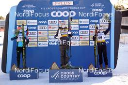 29.01.2021, Falun, Sweden (SWE): Therese Johaug (NOR), Jessie Diggins (USA), Ebba Andersson (SWE), (l-r)  - FIS world cup cross-country, 10km women, Falun (SWE). www.nordicfocus.com. © Thibaut/NordicFocus. Every downloaded picture is fee-liable.