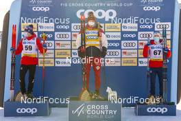 29.01.2021, Falun, Sweden (SWE): Simen Hegstad Krueger (NOR), Alexander Bolshunov (RUS), Sjur Roethe (NOR), (l-r) - FIS world cup cross-country, 15km men, Falun (SWE). www.nordicfocus.com. © Thibaut/NordicFocus. Every downloaded picture is fee-liable.