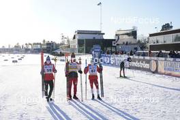 29.01.2021, Falun, Sweden (SWE): Simen Hegstad Krueger (NOR), Alexander Bolshunov (RUS), Sjur Roethe (NOR), (l-r)  - FIS world cup cross-country, 15km men, Falun (SWE). www.nordicfocus.com. © Thibaut/NordicFocus. Every downloaded picture is fee-liable.