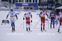 31.01.2021, Falun, Sweden (SWE): Johan Haeggstroem (SWE), Lucas Chanavat (FRA), Maicol Rastelli (ITA), Alexander Terentev (RUS), (l-r)  - FIS world cup cross-country, individual sprint, Falun (SWE). www.nordicfocus.com. © Thibaut/NordicFocus. Every downloaded picture is fee-liable.