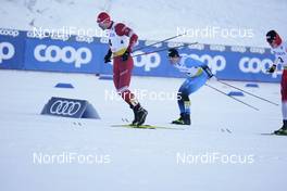 31.01.2021, Falun, Sweden (SWE): Sergey Ustiugov (RUS), Lucas Chanavat (FRA), Johannes Hoesflot Klaebo (NOR), (l-r)  - FIS world cup cross-country, individual sprint, Falun (SWE). www.nordicfocus.com. © Thibaut/NordicFocus. Every downloaded picture is fee-liable.