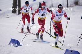 31.01.2021, Falun, Sweden (SWE): Paal Golberg (NOR), Denis Filimonov (RUS), Johannes Hoesflot Klaebo (NOR), (l-r)  - FIS world cup cross-country, individual sprint, Falun (SWE). www.nordicfocus.com. © Thibaut/NordicFocus. Every downloaded picture is fee-liable.