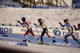 30.01.2021, Falun, Sweden (SWE): Heidi Weng (NOR), Jessie Diggins (USA), Frida Karlsson (SWE), (l-r)  - FIS world cup cross-country, 10km women, Falun (SWE). www.nordicfocus.com. © Thibaut/NordicFocus. Every downloaded picture is fee-liable.