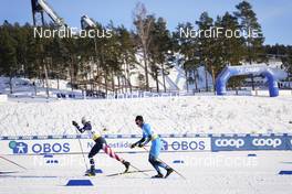30.01.2021, Falun, Sweden (SWE): Adam Martin (USA), Theo Schely (FRA), (l-r)  - FIS world cup cross-country, 15km men, Falun (SWE). www.nordicfocus.com. © Thibaut/NordicFocus. Every downloaded picture is fee-liable.